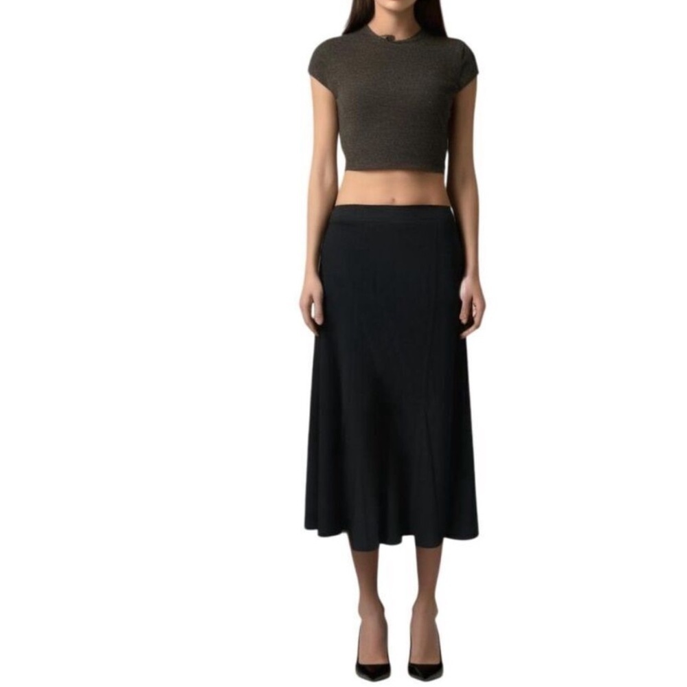 Eileen Fisher Nylon Blend Midi Skirt Womens Medium Black